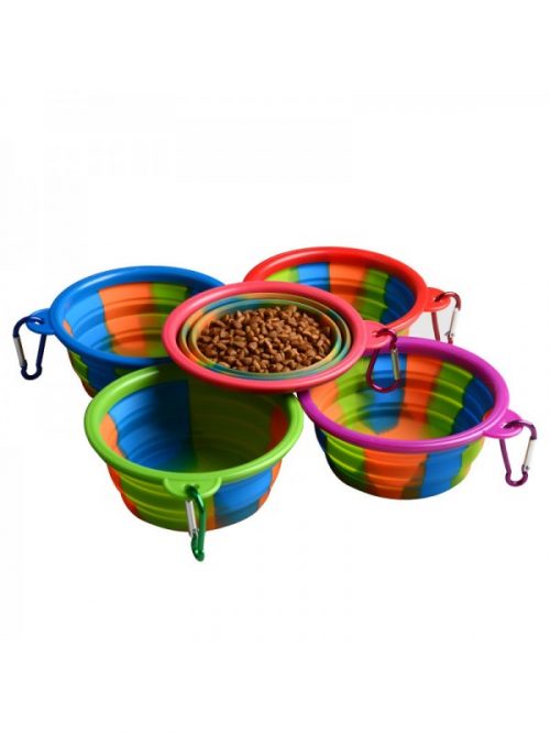 Folding Silicone Pet Bowl Portable Dog Food Drinking Water Feeding Supplies Outdoor Bowl - Green